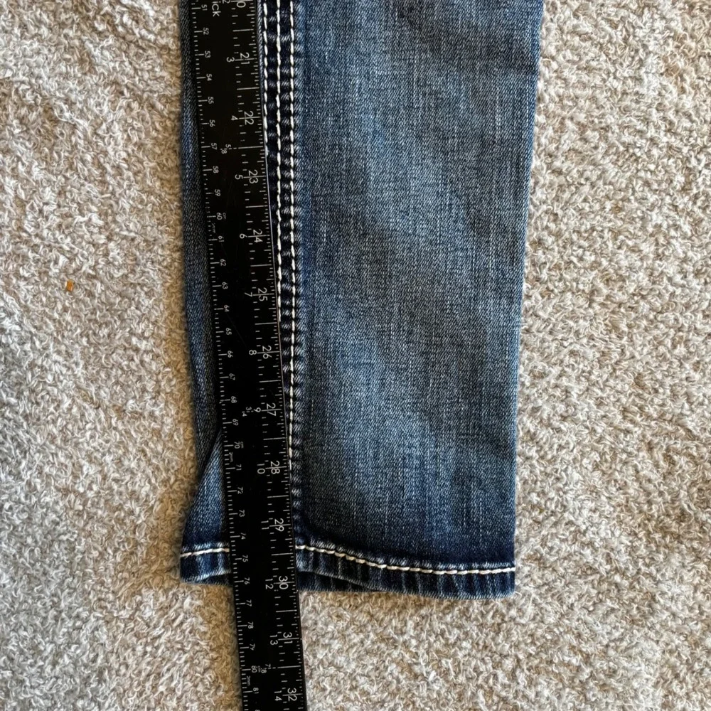 Rock Revival Jessica Skinny Jeans Dark Wash Flap Pocket Sz 29 Faded Whisker Y2k